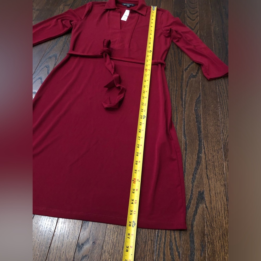 Brooks Brothers Women’s XS Red V-Neck Collared 3/4 Sleeved Belted Sheath Dress - Picture 6 of 11